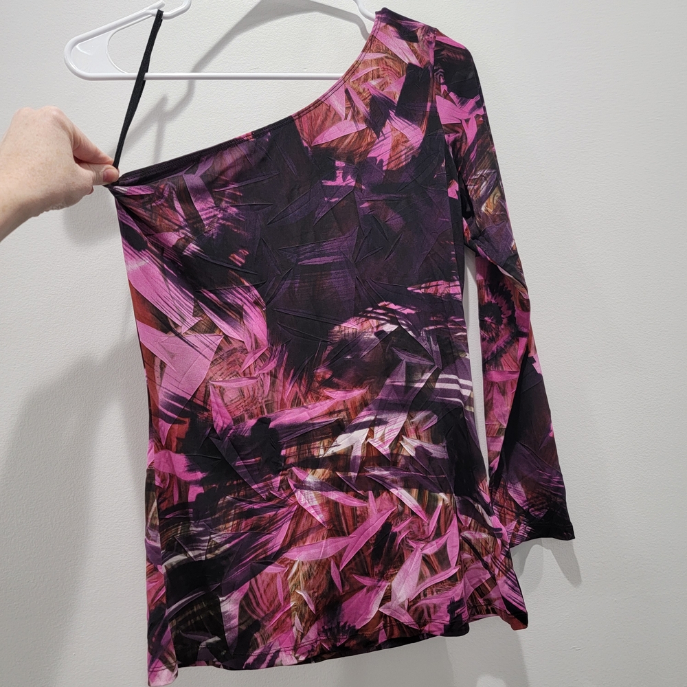 Ricki's Pink and Black One-Shoulder Top Sz S
